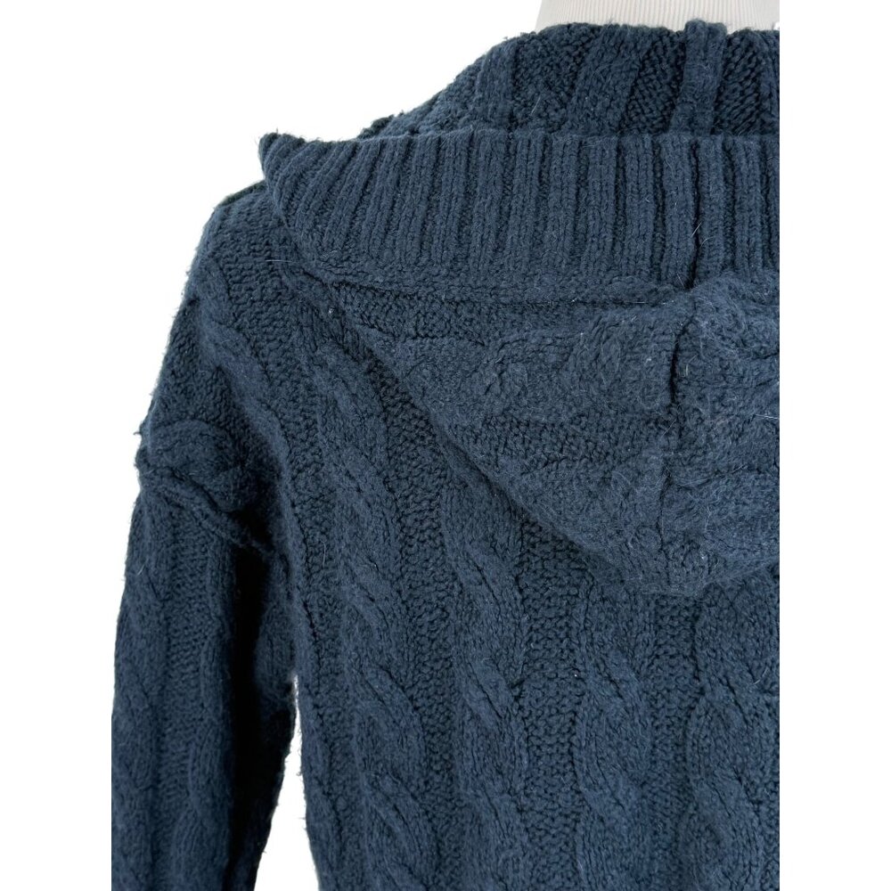 Vtg Y2K American Eagle Blue V-Neck Hooded Cable Knit Sweater | Coastal Grunge XS - Picture 7 of 13